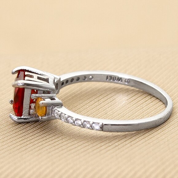 Vintage 925 Silver Ring with Red & Yellow CZ Stones, CZ Pave, Sz 7 Cocktail Ring - Picture 4 of 11